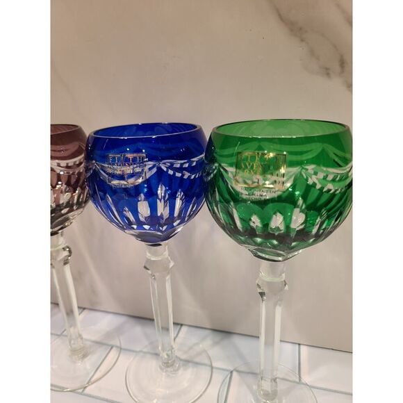 FIFTH AVENUE PRINCESS Set of 4 Cut-To-Clear Wine Goblets Green-Purple-Blue-Red - Picture 5 of 16